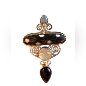 Vintage sterling silver 925 SAJEN goddess moonstone onyx pendantt brooch